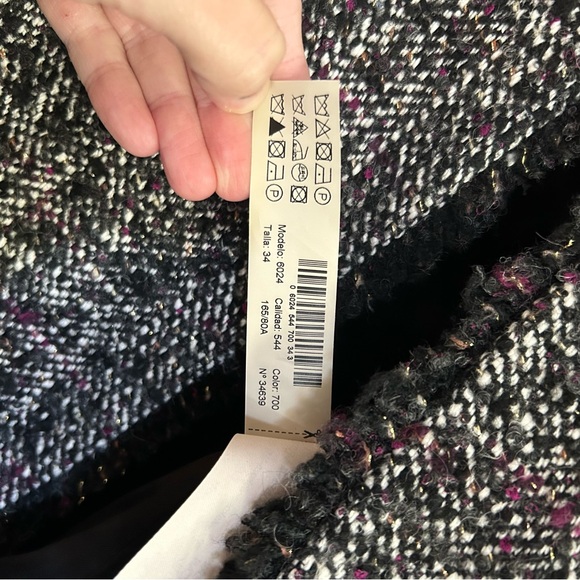 Massimo Dutti Cropped Boucle Tweed Blazer Black White Purple Size 2 - Picture 11 of 15